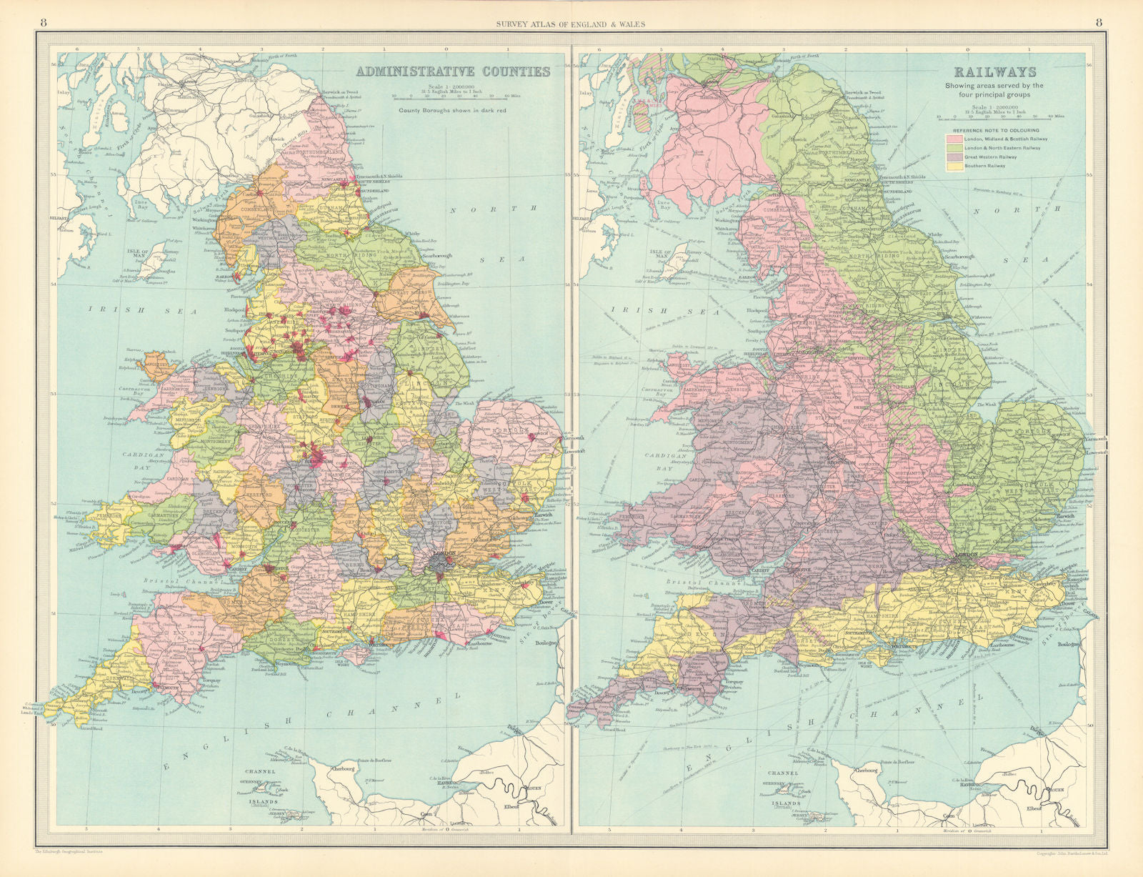 UK Counties Isle of Ely Soke of Peterborough Rail Companies. LARGE 1939 map